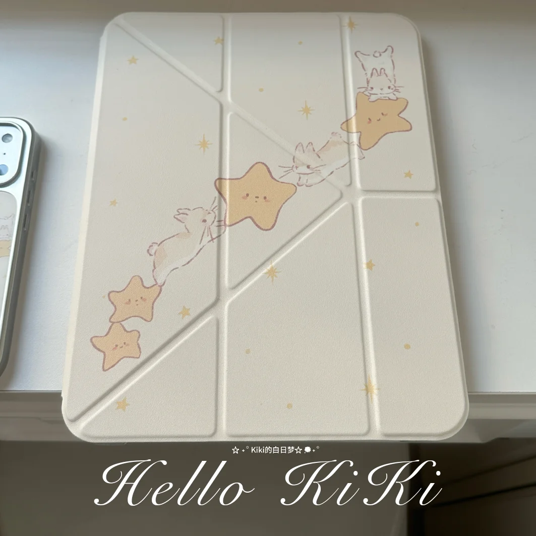 Korean Ins Cute Flying Rabbit Star Y2K Cover For iPad Pro 13 11th M5 M4 12.9 A16 10 8 7 9th 10th Air 11 M2 M3 Mini Tablet Case