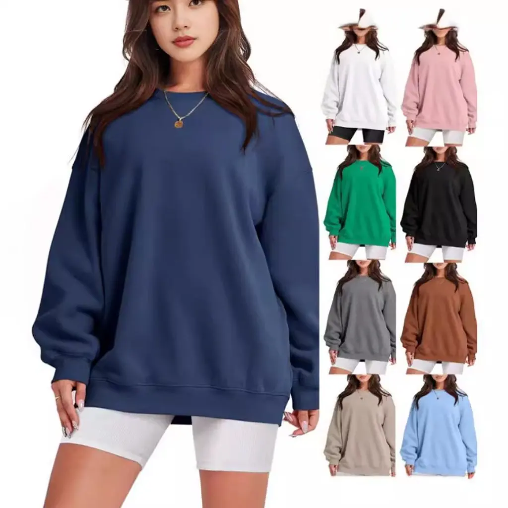 Suéter suelto de gran tamaño para mujer, jersey de manga larga con cuello redondo, Top deportivo, ropa de mujer de estilo europeo americano