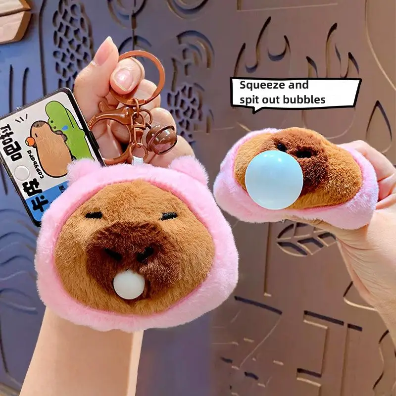 Creative Capybara Puffer Puffer 8Cm Plush Keychain Cartoon Car Bag Pendant Plush Keychain Accessories Give Friends Small Gift