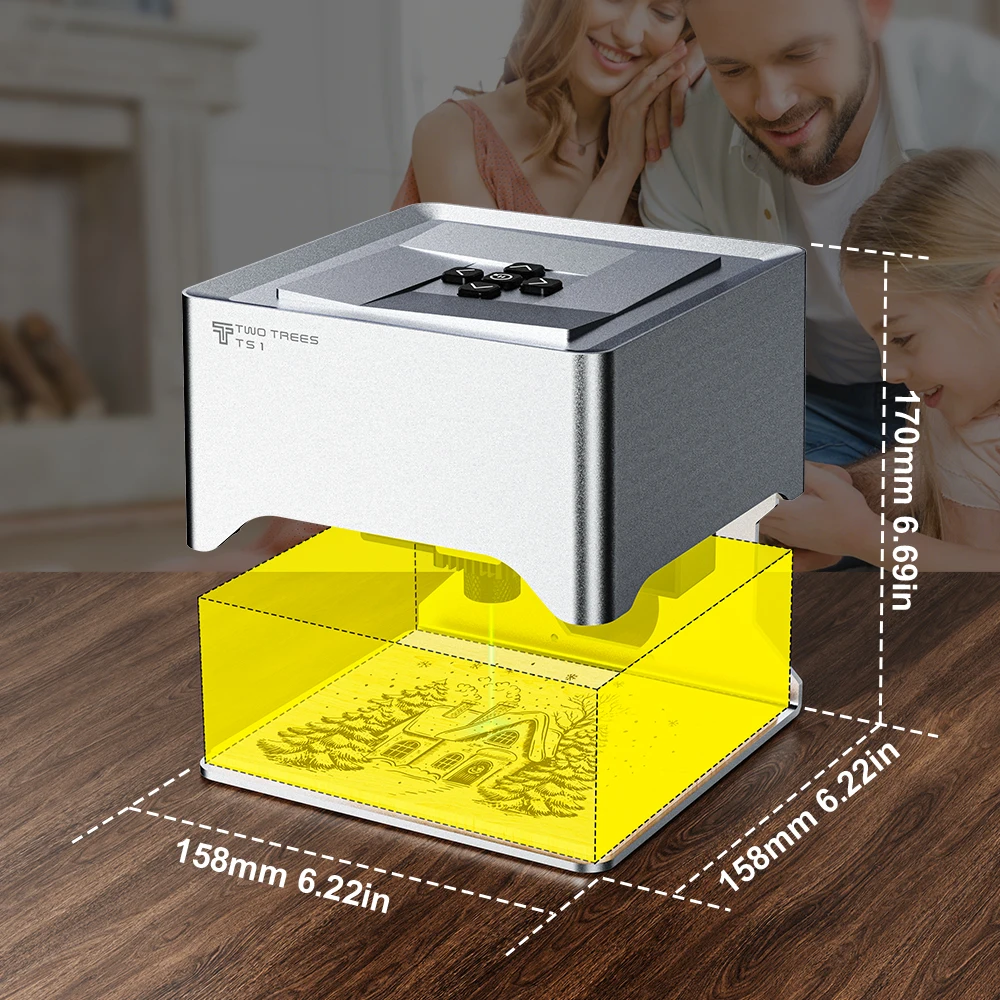 TS1 Mini Laser Engraver 3W Portable Laser Engraving Machine 0.01mm High Precision Manual Focus 200mm/s WiFi Bluetooth ESP32 DIY Engraver for Various Materials