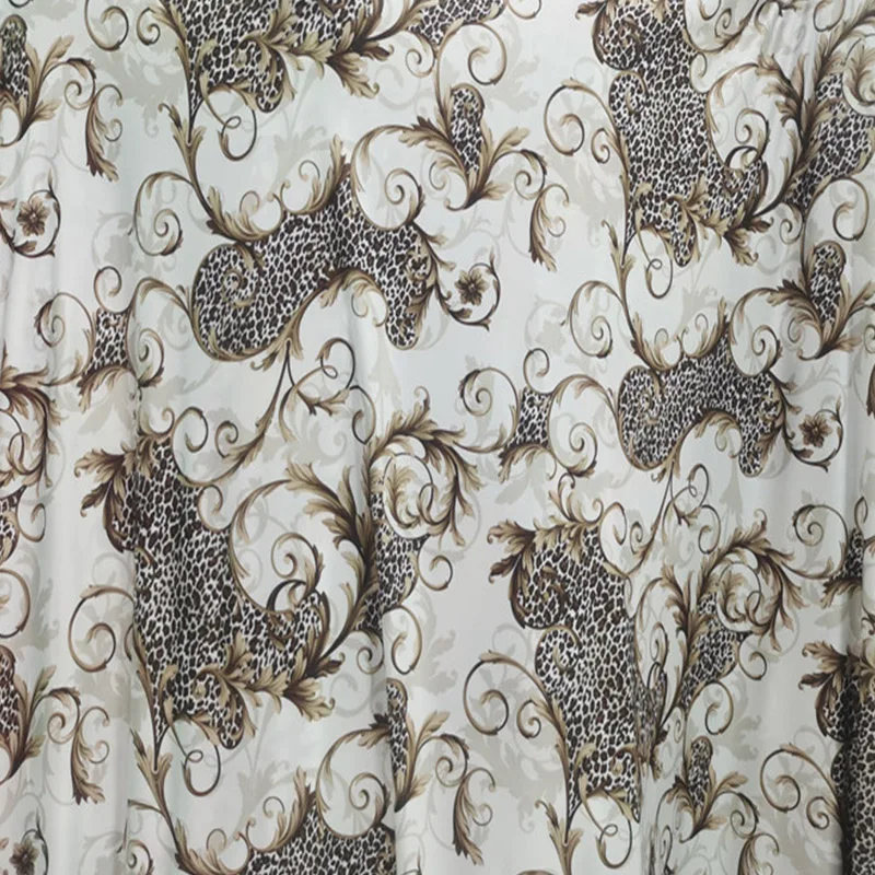 Good,4 Side Stretch,Milk Silk Leopard Knit Fabric,Coffee Phoenix Tail Flower Print Fabrics,Diy Sewing Sexy Dance Dress/Clothing