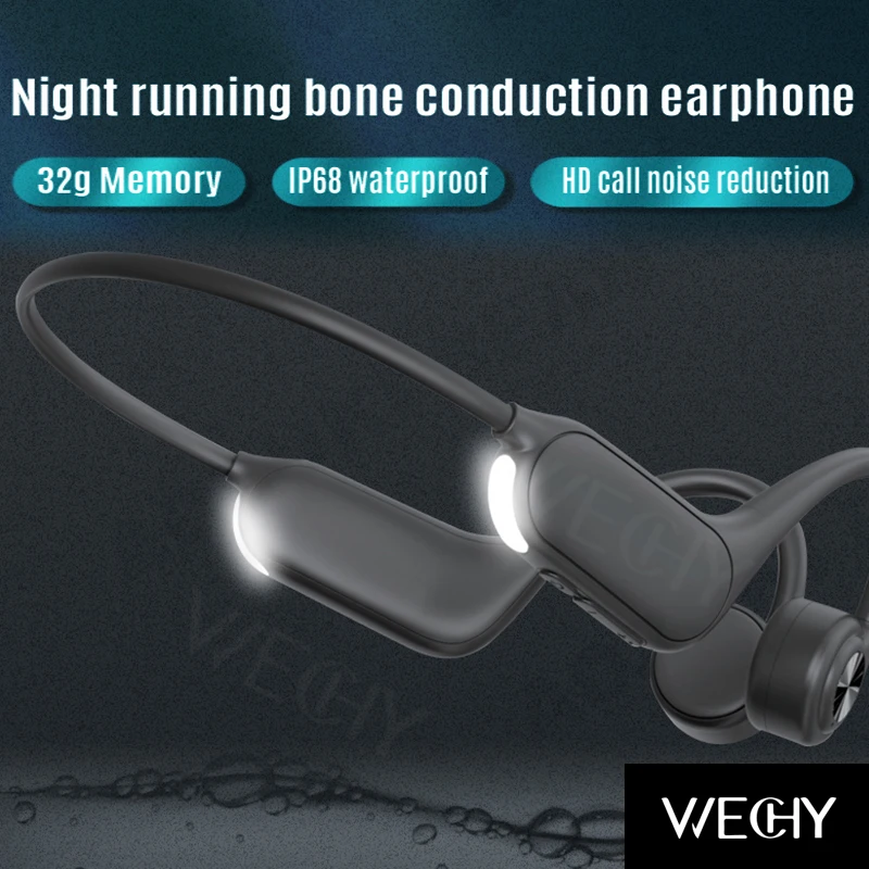 IPX8 Swimming Waterproof Night Running Lighting Bone Conduction Wireless Earphones Come with MP3 Music 32G Memory