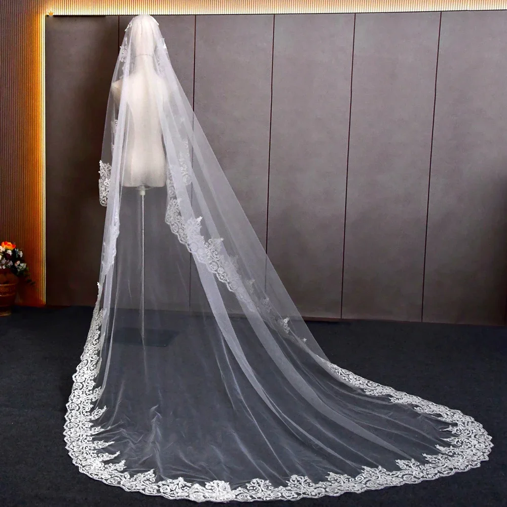 

3meter Long Wedding Veil lace One Layer Cathedral Tulle Bridal Veil white ivory l Without Comb
