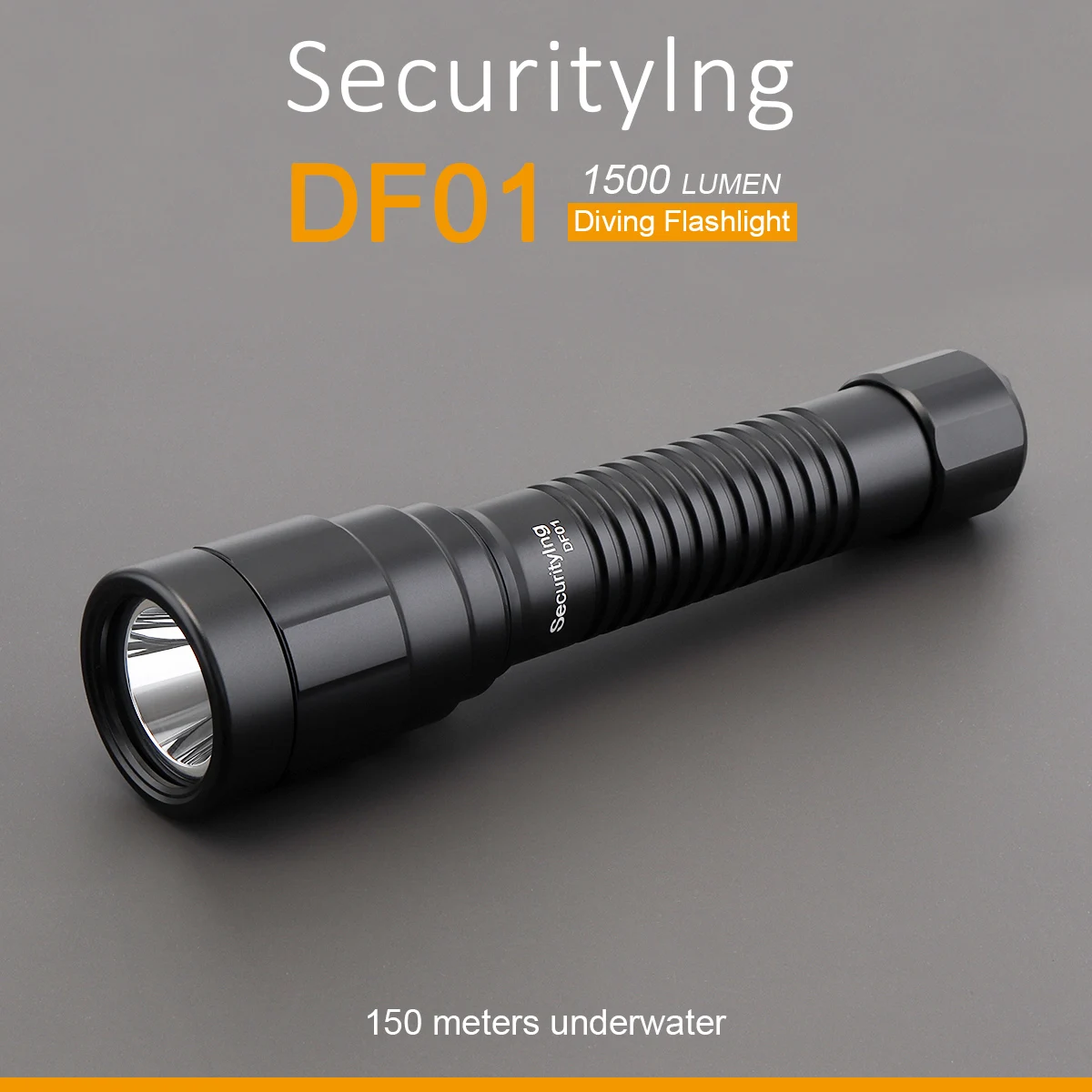 SecurityIng DF01 1500 Lumens Diving Flashlight IPX8 Waterproof Underwater 150M Scuba Torch with Mechanical Head Rotary Swit