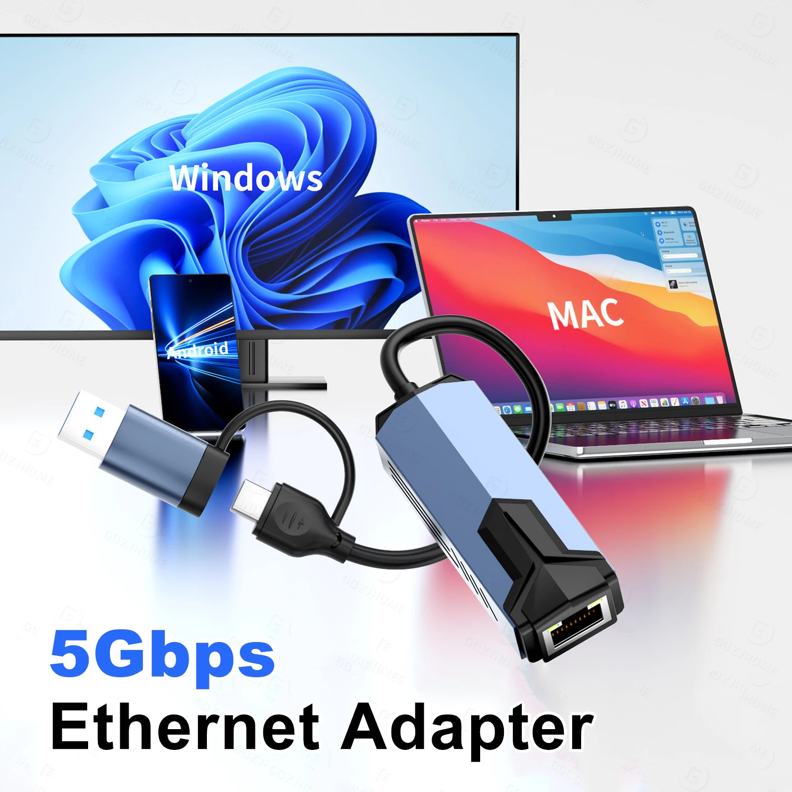 Karta sieciowa USB 5000 Mb/s Adapter przewodowy o wysokiej prędkości 5 Gb/s Konwerter USB 3.0 Type-C na RJ45 Ethernet HUB do MacBooka Notebook PC