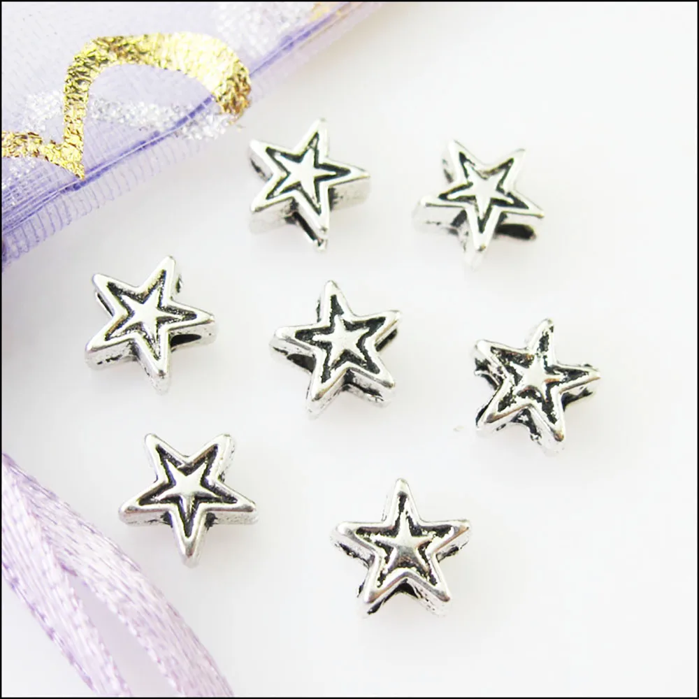 100Pcs Antiqued Silver Color Tiny Star Spacer Beads Charms 6mm