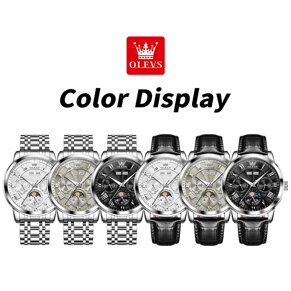 OLEVS Automatic Man Watch Original Luxury Brand Moon Phase Perpetual Calendar Business Mechanical Wristwatches For Men New 6785 view 6