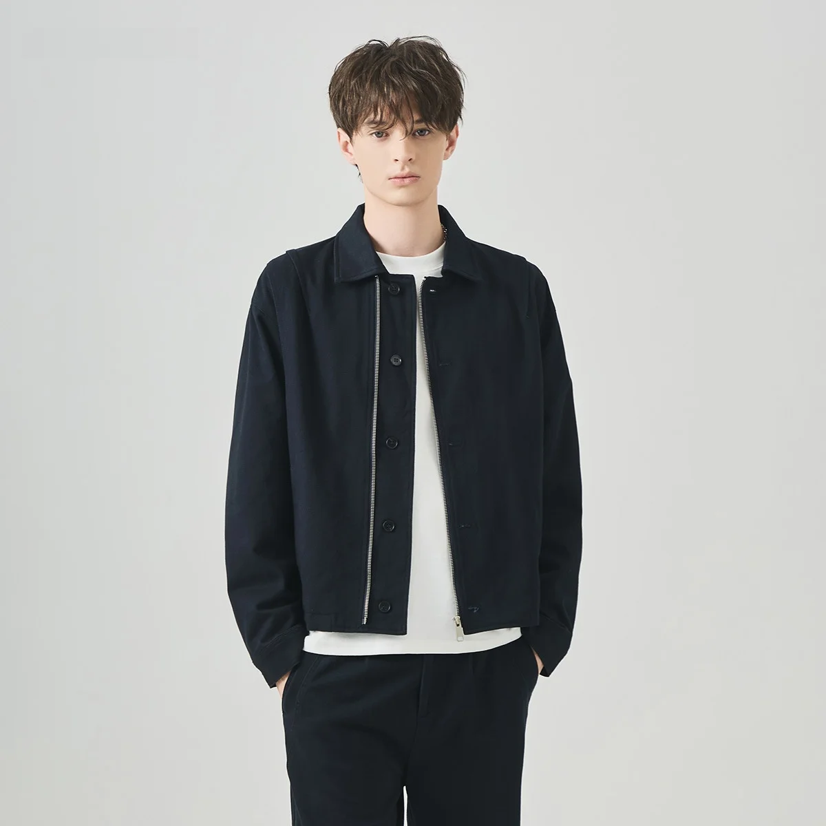 

Мужская верхняя одежда из чистого хлопка, свободная повседневная модель в стиле Hong Kong, осенняя, с эффектом высокого класса, трендовая брендовая одежда, топ