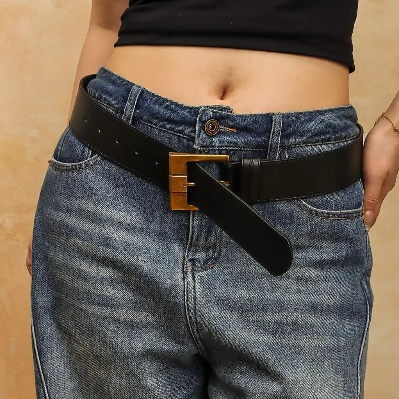 M6CD 금속 정사각형 버클 허리 벨트 미적 코르셋 허리띠 매일 및 공식 행사 바지 청바지를위한 모든 일치하는 밴드