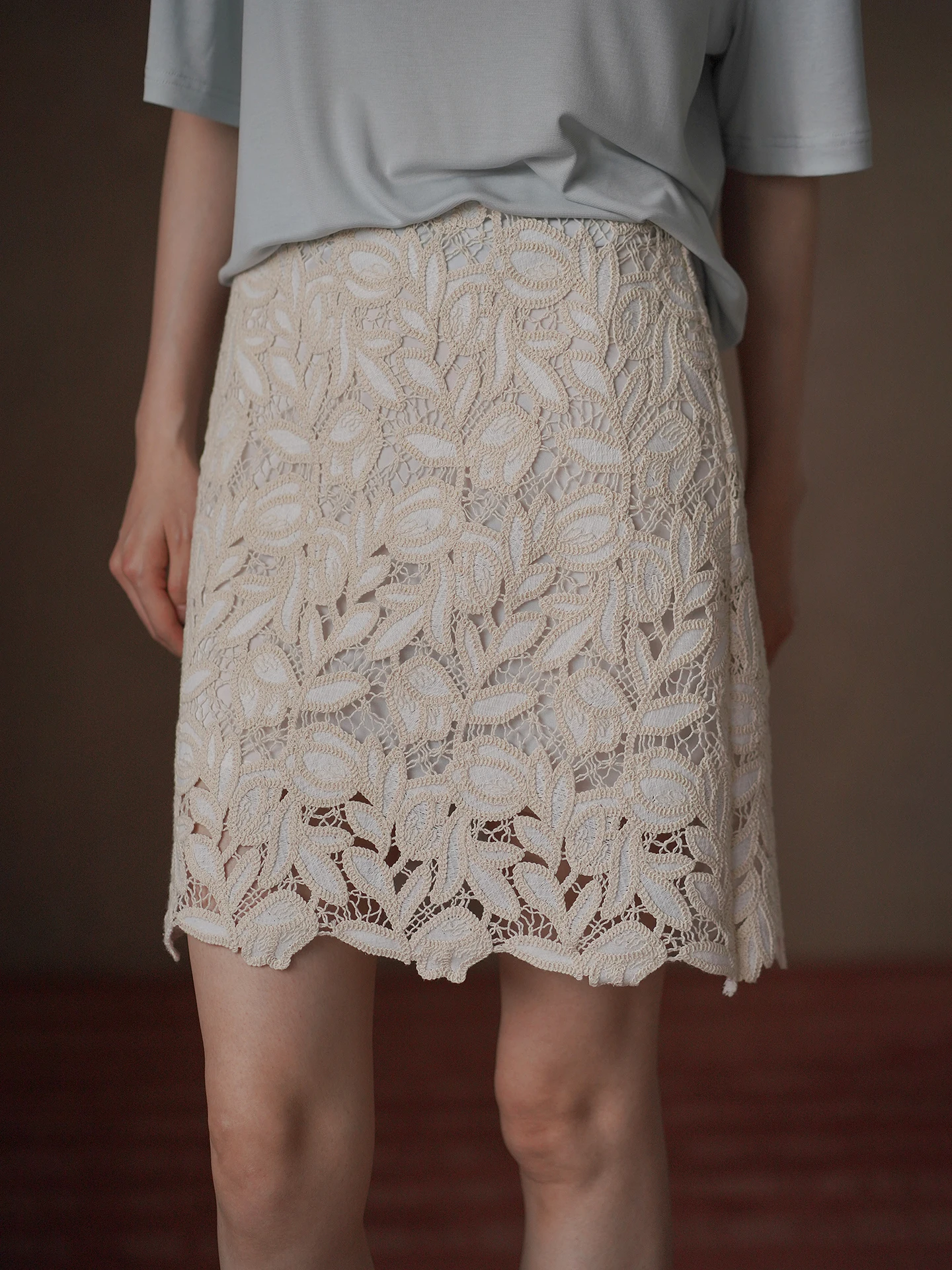 Elegant Lace Embroidery High Waist Hollow out Miss Hacikis Skirt Youthful Commuter Style Standard Fit A-Line Polyester Fabric