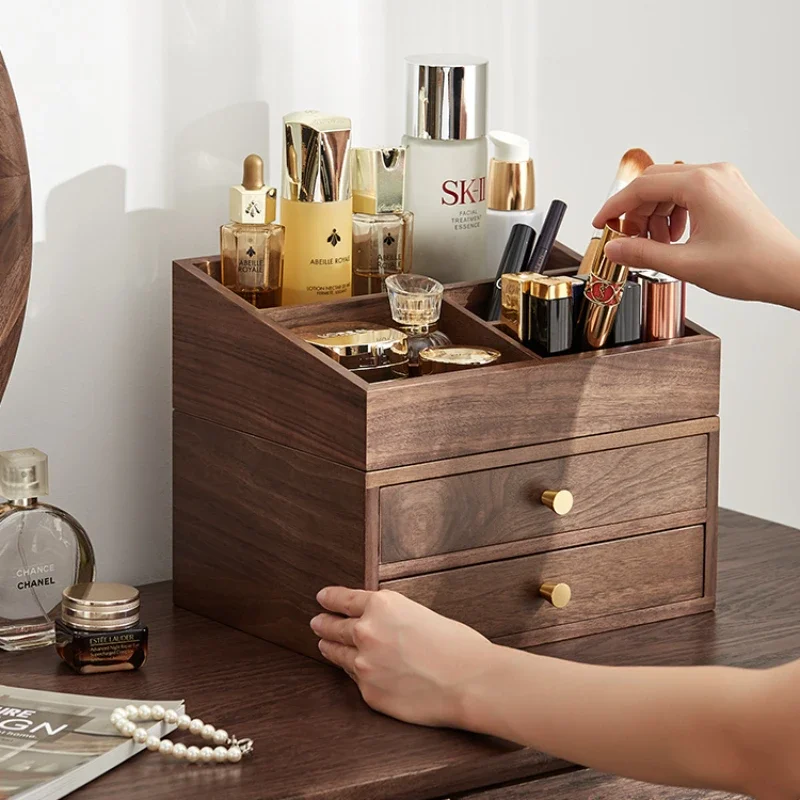 

Wooden Cosmetics Storage Box, Home Desktop Drawer Organizer, Lipstick and Jewelry All-In-One Dresser, Makeup Box