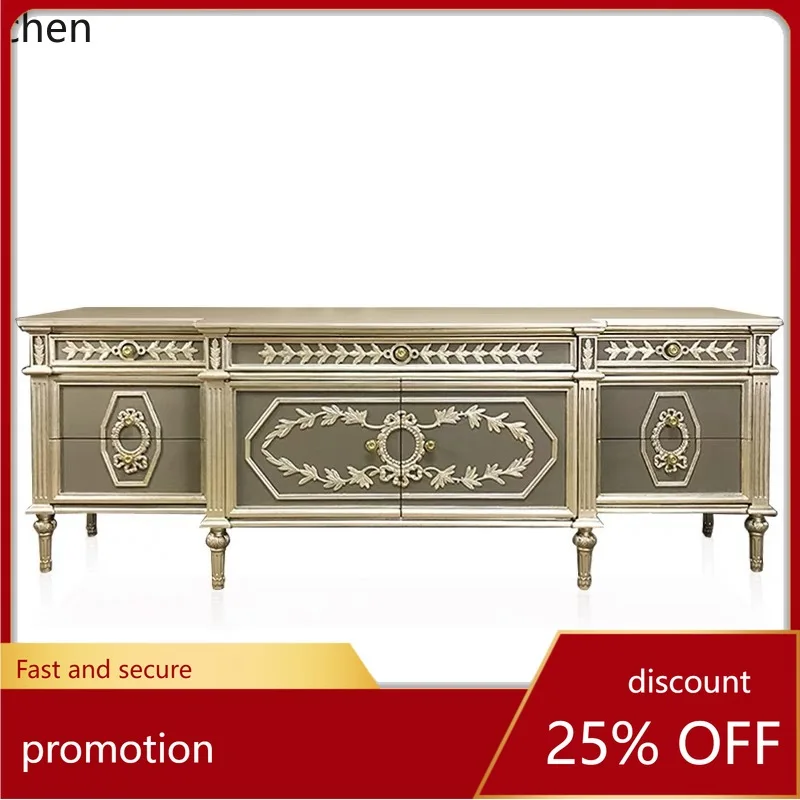 

ZML Solid Wood Living Room TV Cabinet High-End Villa Home TV Storage Cabinet Complete Set