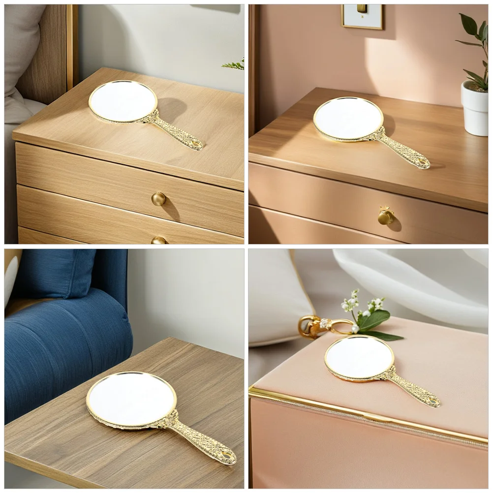 2Pcs Vintage Handheld Mirror Retro Rose Handle Portable Makeup Mirrors Travel Home Use Elegant Beauty Tool Hand Mirror