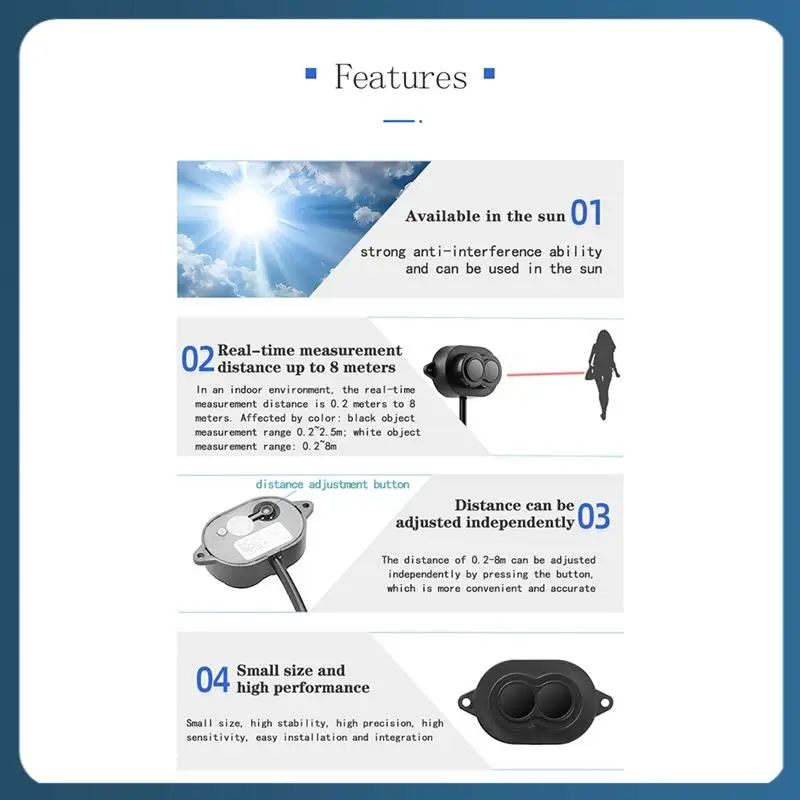 

Y22A-XKC-KL800 2024Новый лазерный датчик расстояния 8 м, лазерный оптический датчик приближения DC5-24 В, инфракрасный датчик движения