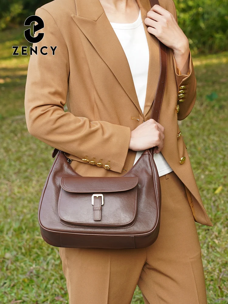 Zency Retro Women Shoulder Bag 100% High Quality Genuine Leather Large Capacity Handbag Business Ladies Bag Top
