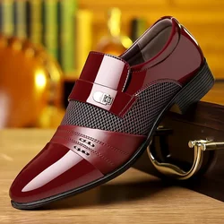 Zapatos de vestir de negocios clásicos para hombre, zapatos Oxford rojos, zapatos de fiesta informales de boda, mocasines de cuero con bloque de color