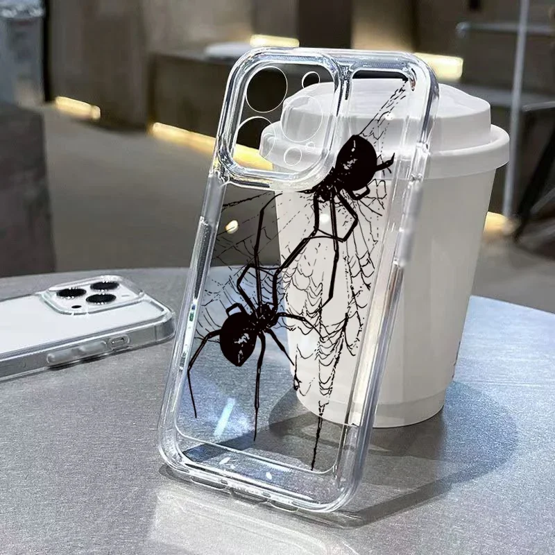 Spider Pattern Clear Crystal Case For iPhone 11 12 13 14 15 Pro Max XS X XR 7 8 Plus 15 Shockrproof Silicone Bumper Back Cover