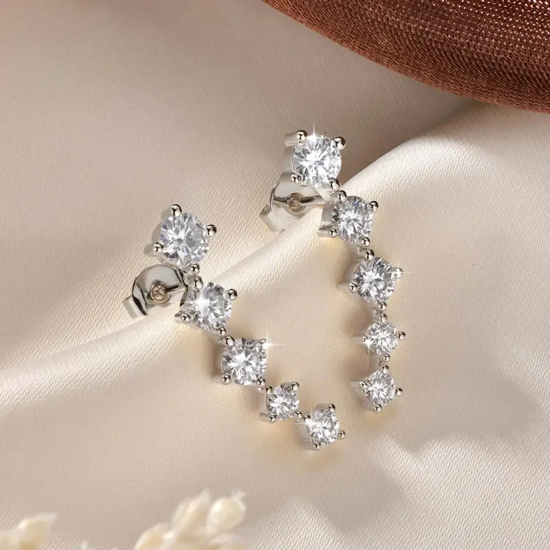 4.5mm&4mm&3mm Moissanite Stud Earring 925 Sterling Silver Long Climber Earrings for Women Daily Fine Jewelry Brincos de Prata