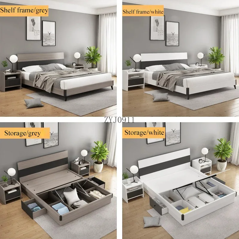 الأثاث الحديث سرير كبير كينج مزدوج خشبي بسيط أثاث غرفة نوم تاتامي الشمال #6