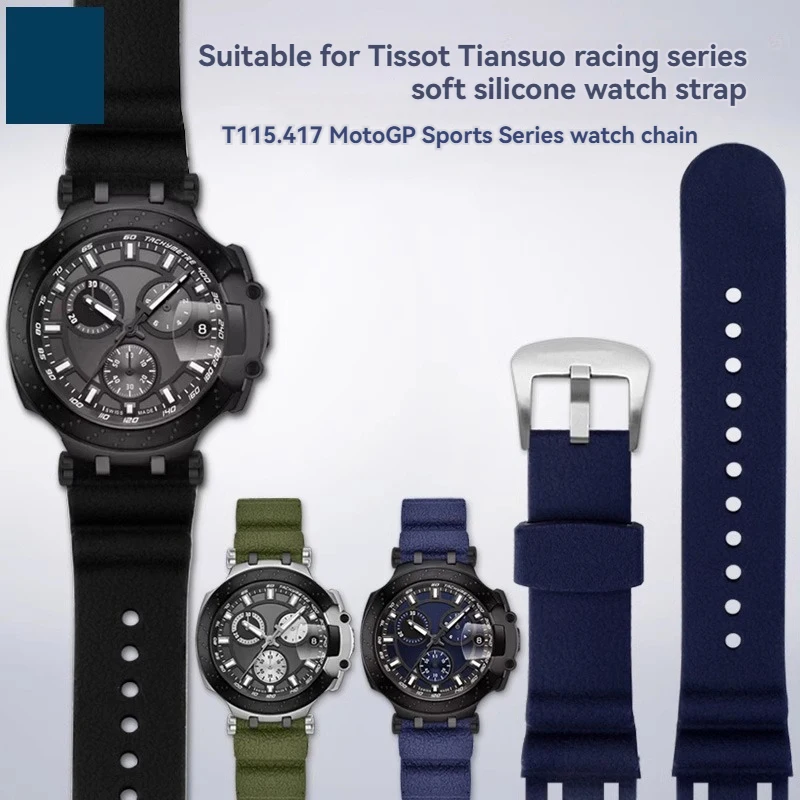 Waterproof Rubber Watchband For Tissot 1853 Racing Series T115417A  T115427 Men's  Silicone Watch Chain 22mm Watch Accessories