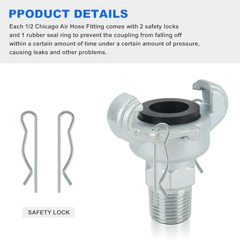 DT19 Chicago Air Fitting 1/2 NPT Male End, Universal Air Hose Fitting Replacement, 0.5inch 2 Lug Coupling, Heavy Duty Carbon