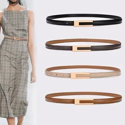 New Luxury Gold Buckle PU Leather Belt Women Fashion Thin Metal Black White Belts Female Jeans Dress Waistband 2024
