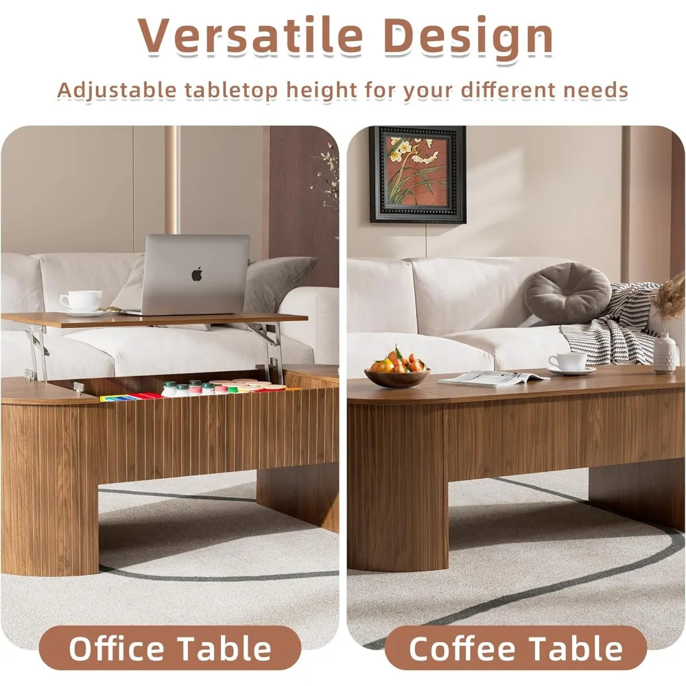 숨겨진 수납 공간이 있는 리프트 탑 커피 테이블, 거실용 리프트 탁상이 있는 타원형 미드 센추리 모던 커피 테이블,