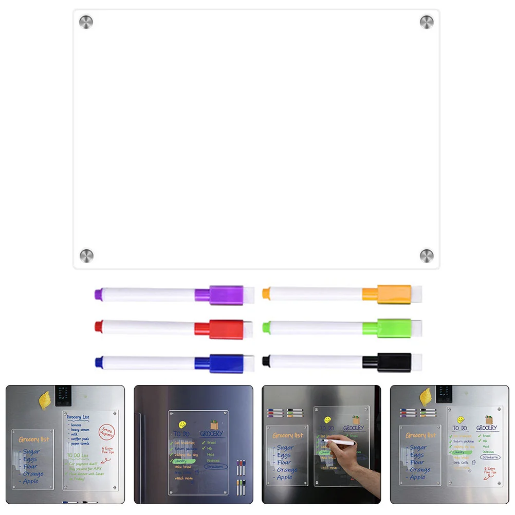 Pizarra de borrado en seco transparente, pizarra magnética, calendario para nevera, para colgar, almohadilla de lista de comestibles acrílica