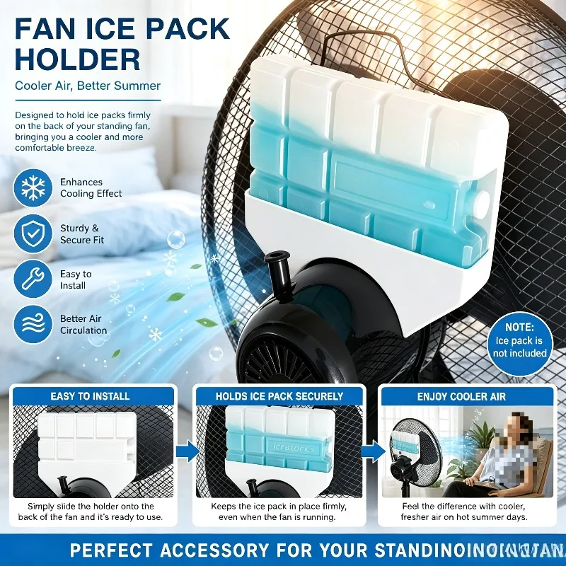 Portable Ice Pack Holder Bracket for Standing Fan, Household Summer Cooling Fan Accessory (Ice Pack Not Included)