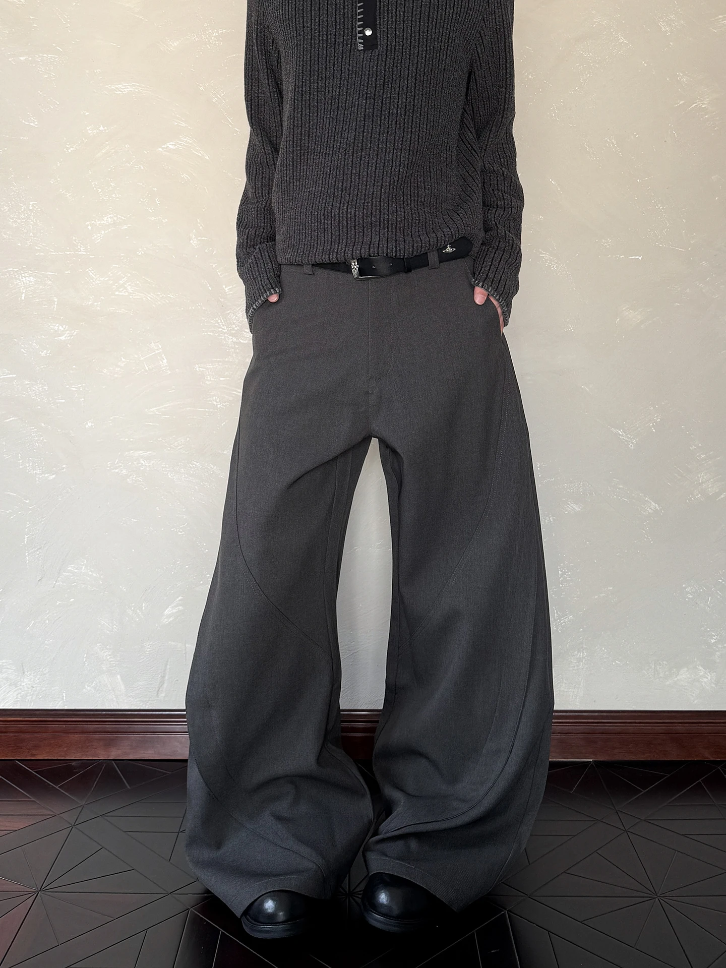 

a PUEE American Retro Deconstructed Patchwork Wide Leg Pants Men's Loose Straight Casual Trousers Women's Cleanfit Silhouette