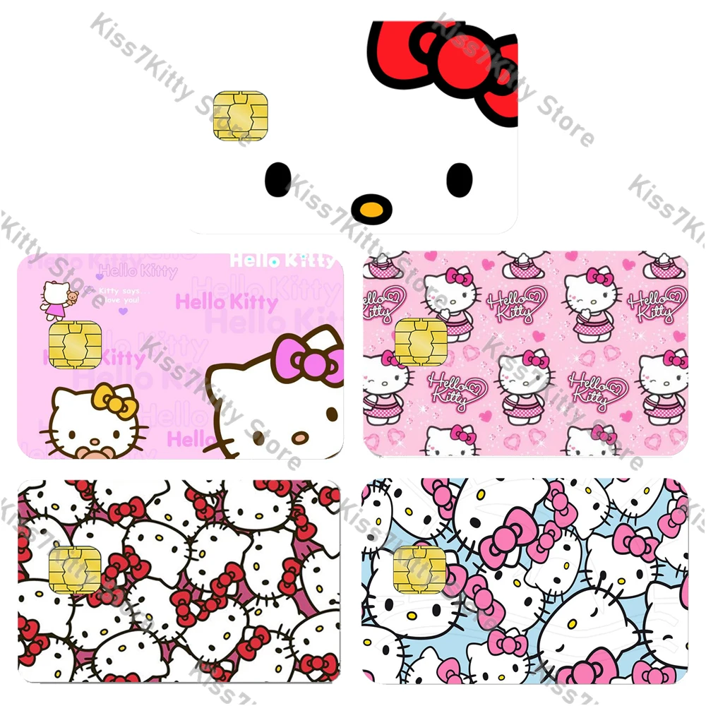 5pcs/set Sanrios Hello Kitty Credit Debit Card Sticker Anime Pochacco Diy Waterproof Poker Sticker Film Tape Skin for Small Chip