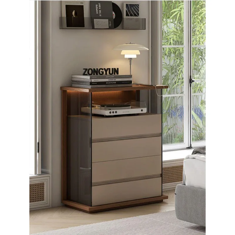 

Italian minimalist side cabinet wine cabinet integrated against the wall light luxury high-end locker bucket cabinet living room