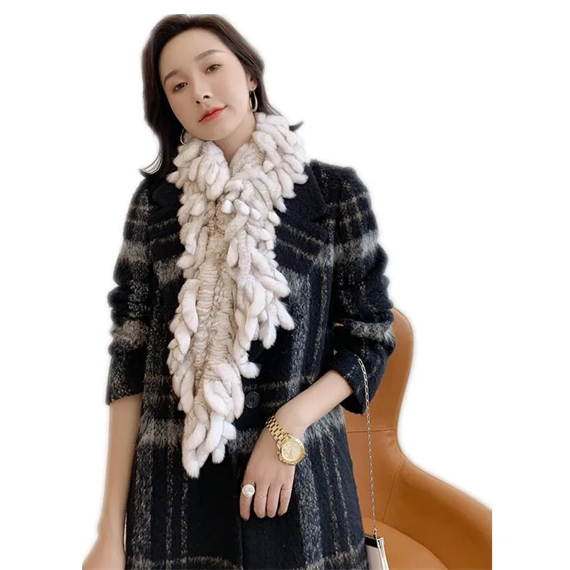 

Winter Women Natural Rex Rabbit Fur Scarf with Tassel Thick Colorful Fluffy Warm Neck Wraps