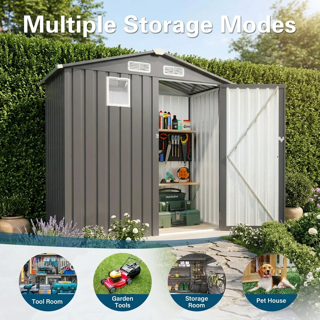 kb-2026 New Arrival 6x4 FT Metal Garden Storage Shed Premium Quality Outdoor Tool House with Foundation Kit#