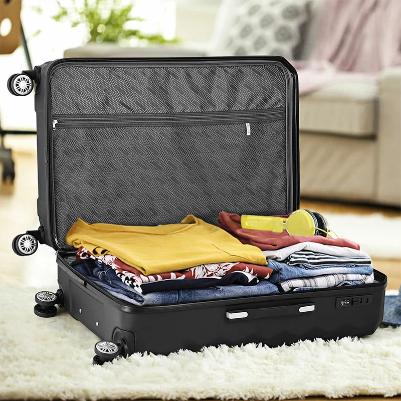 Trio of ABS Suitcases - Black, Silver and Rose Gold 20""24""28"" Lightweight & Durable, Flexible & Tough Exterior ABS Luggage