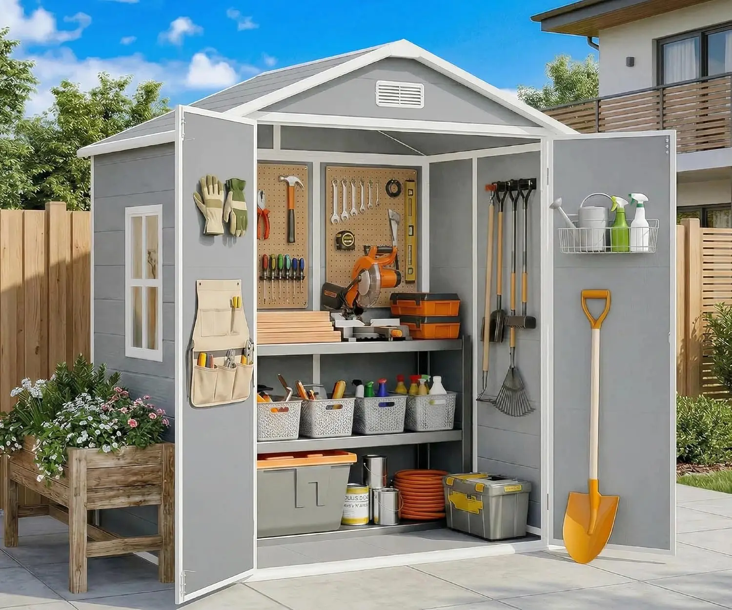 Resin Storage Shed with Floor, Outdoor Plastic Garden Tool Shed 6x4.4 FT Grey, Customized - view 2