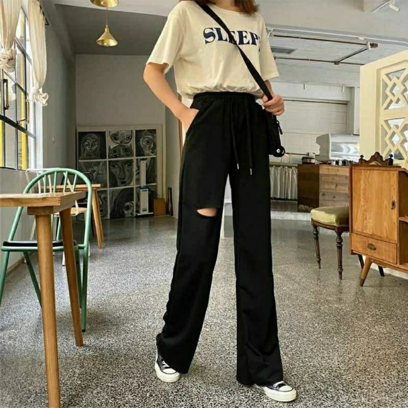 Women Gray Wide Leg Sweatpants High Waist Straight Casual Trousers 2026 Spring Summer Loose Joggers For Petite