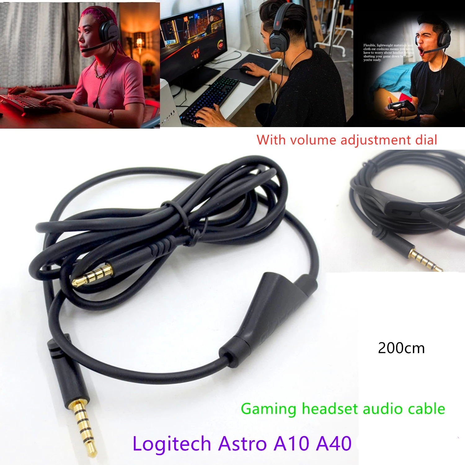 LOGITECH-Astra A10 a40ゲーミングヘッドセット用の調整可能なボタン付きサイレントヘッドセット,オーディオケーブル,200cm