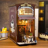 Diy Book Nook Handmade Miniature Coffee Bookshelf Insert with Led Light Diy 3d Dollhouse Building Kit for Kids Teens for Book