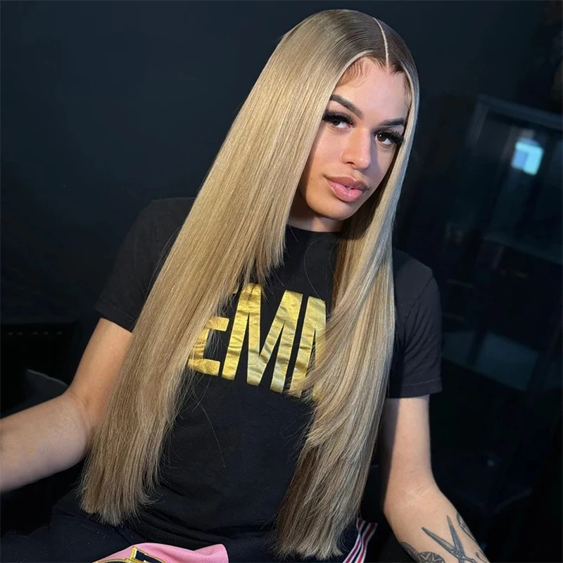 Wig Ash Blonde rambut manusia 13X6 Lace Frontal Body Wave Wig untuk wanita transparan Ombre Highlight pirang 13X4 Wig rambut manusia