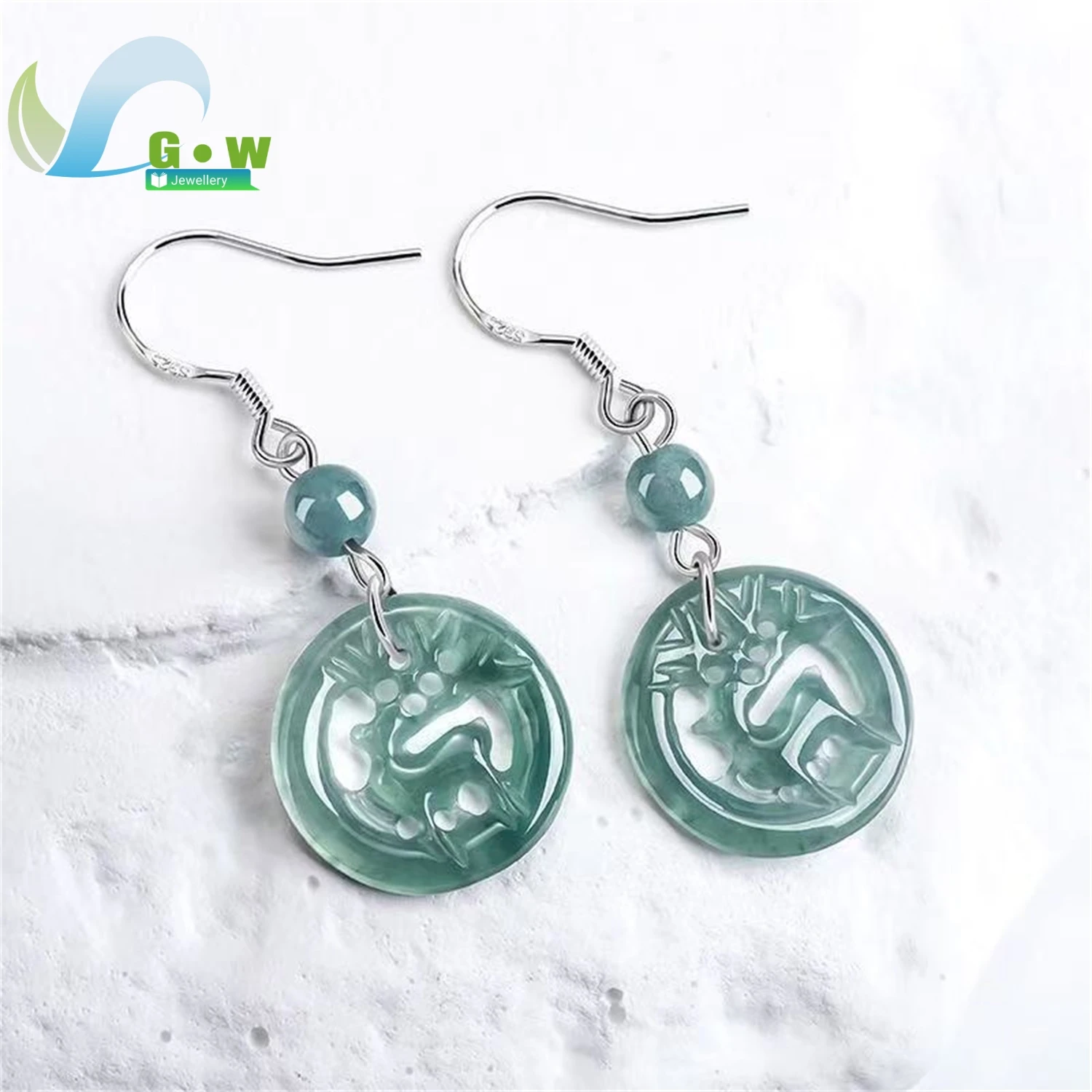 Natural A Grade Jadeite Blue Water Little Deer Stud Earrings Icy Jade Dangle Drop Jewelry For Women Gift Journey Companion