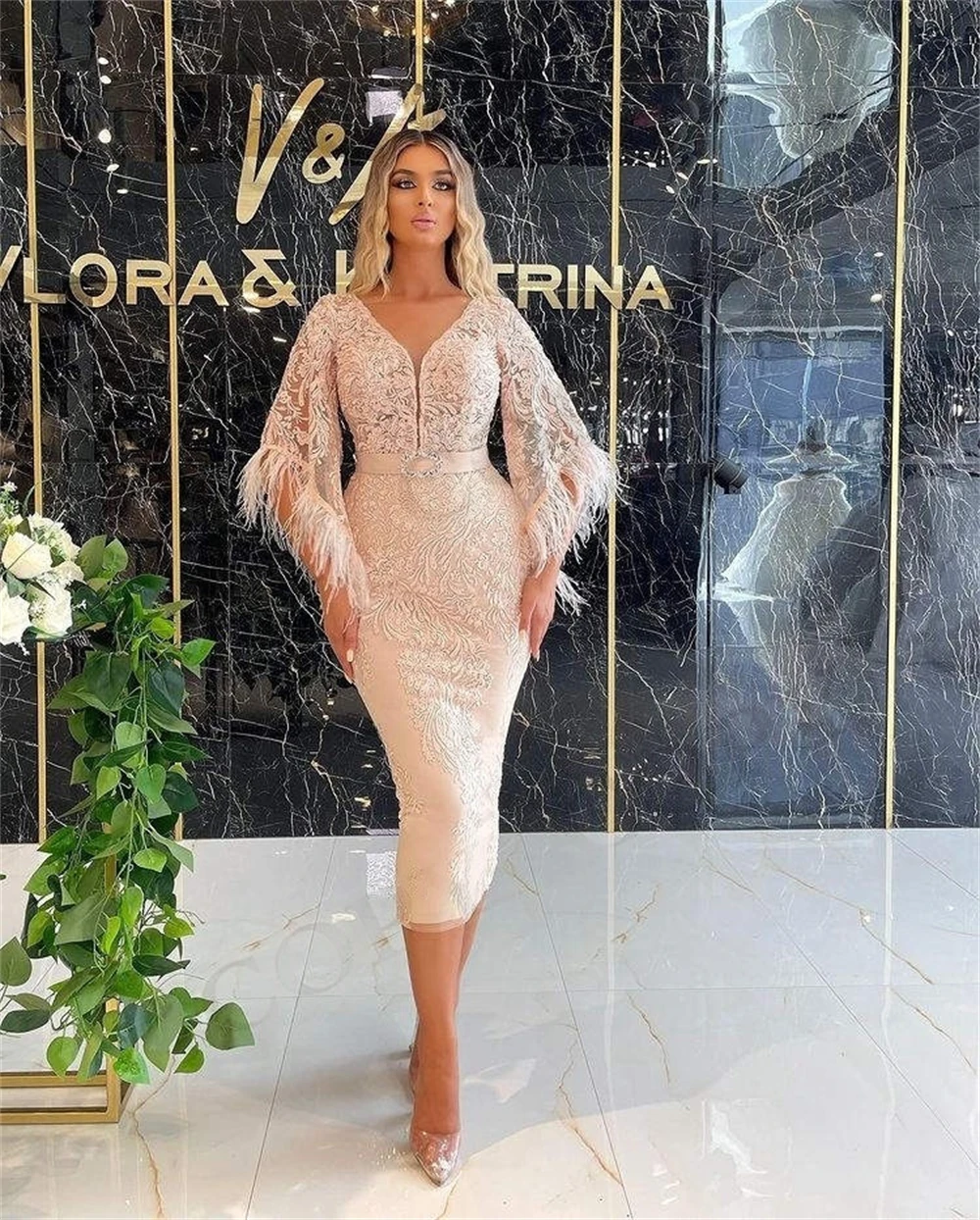 

Customized Delicate Temperament Evening Dress Exquisite Party Dress Boho(Bohemian) Bespoke Occasion Gowns Court Train Feathers