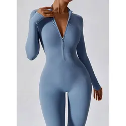 Women Jumpsuits One-Piece Suit Zipper Long Sleeved Yoga Set Gym Push Up Workout Clothes Fitness Bodysuit Tight fitting Tracksuit