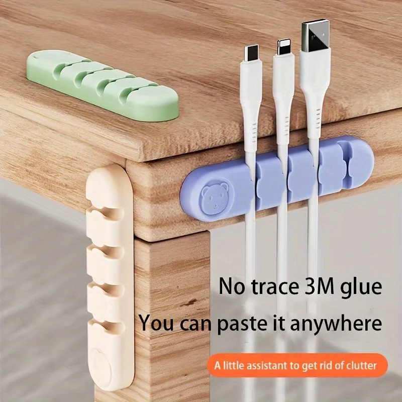 Desktop Cable Organizer Storage Charging Cable Holder Soft Silicone Hub With 4 Holes