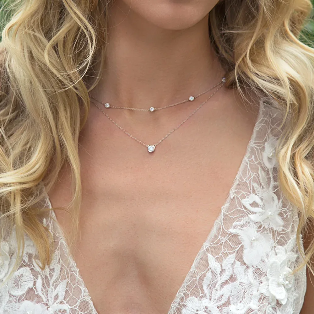 Round Crystal Long Drop Bridal Back Necklace Wedding for Women Fashion Sexy Rhinestone Body Chain Necklace Prom Party Jewelry