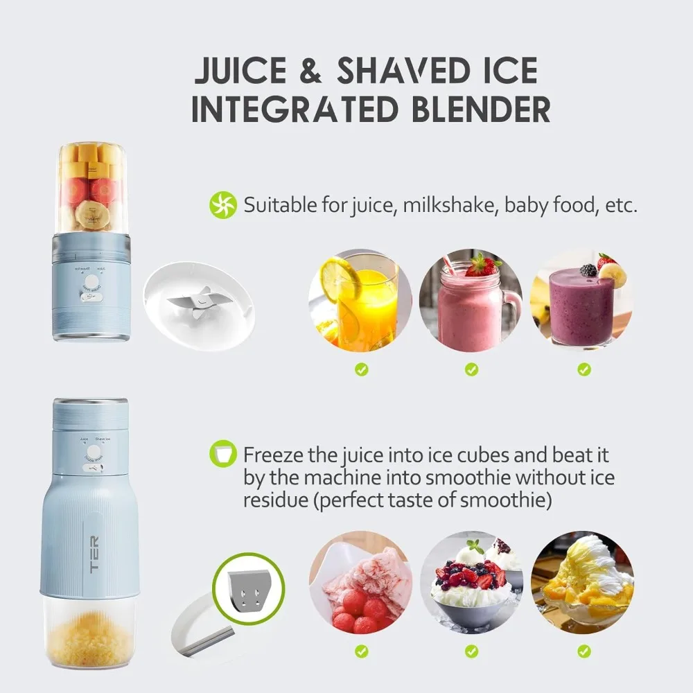 Shaved Ice Machine Juice Blender 2 in 1 Snow Cone Machine Portable Smoothies Blender Cordless Electric Rechargeable BPA Free