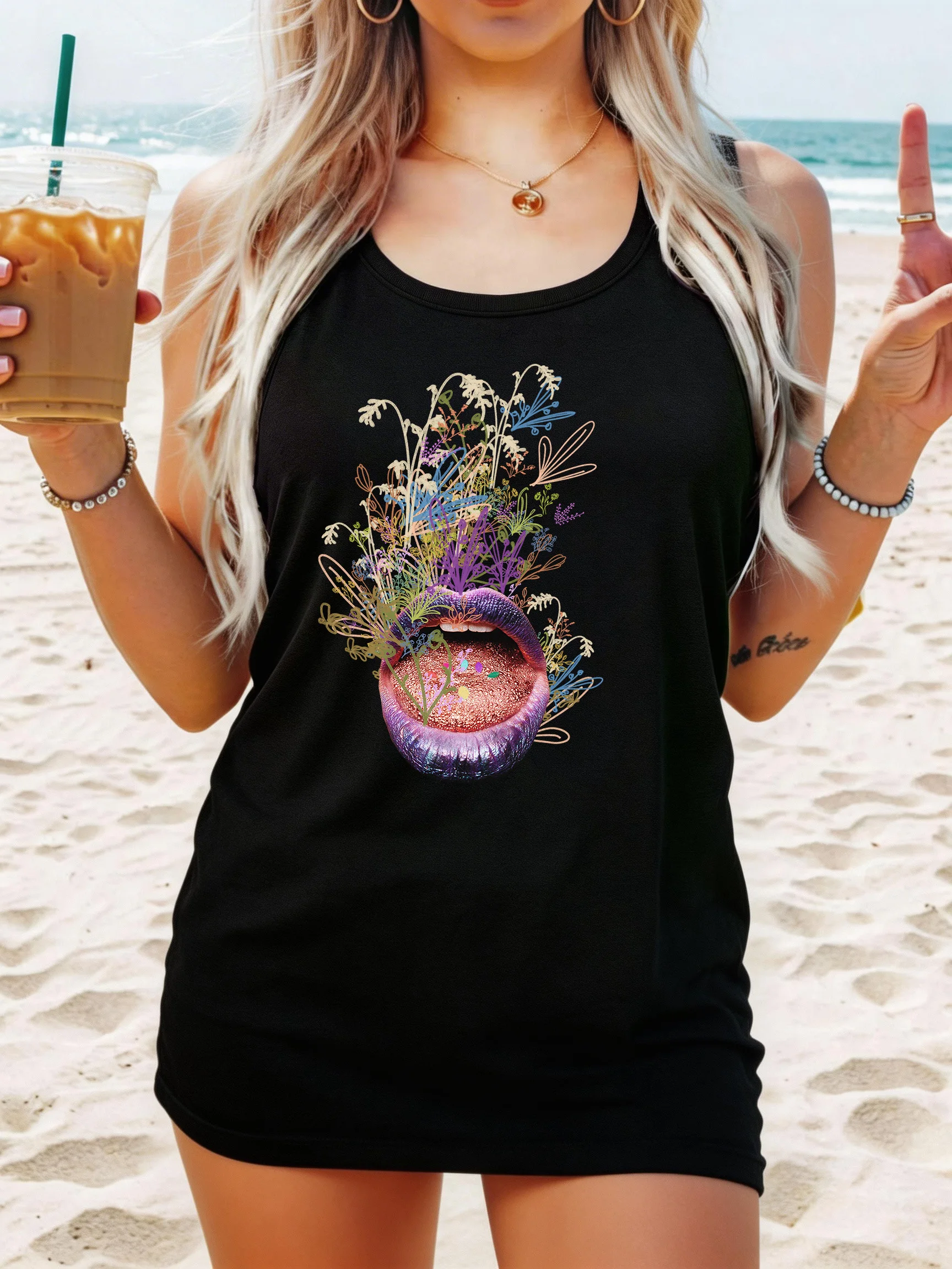 

Loose Fit Printed Pocket T-Shirt for Women with Ribbed Collar round Neck 1-8XL plus Size Comfortable Casual Vest