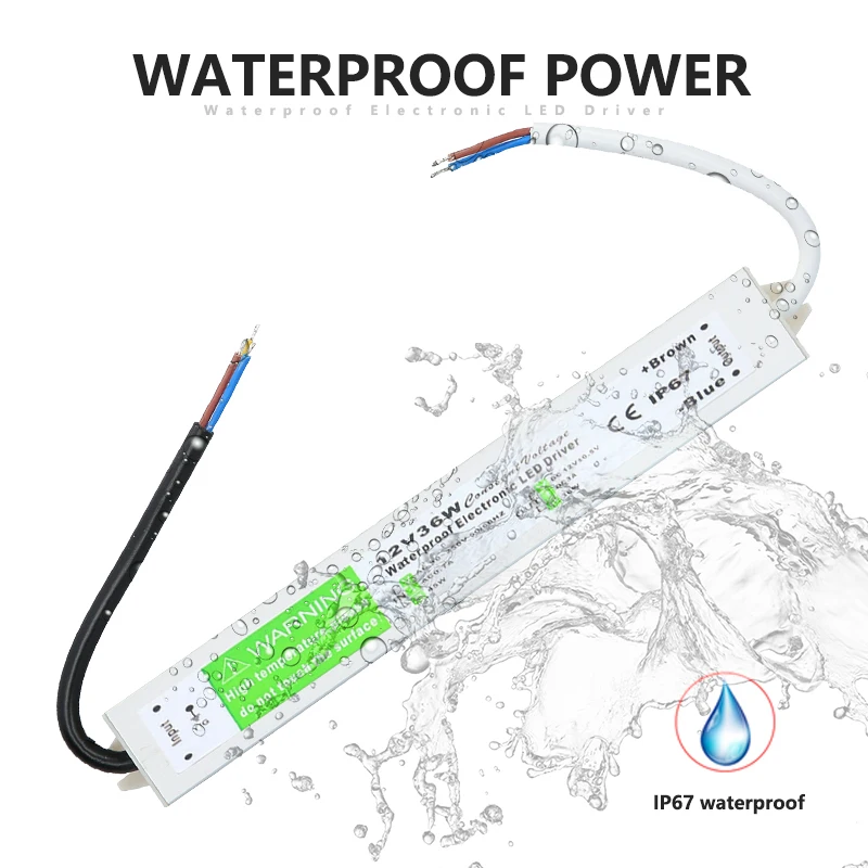 Lighting Transformer 90-250V AC to DC 12V 36W 3A LED Driver Adapter Aluminum Outdoor IP67 Waterproof Switching Power Supply