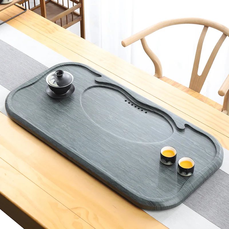 

Natural wood grain stone tea tray drainage household simple modern living room single whole