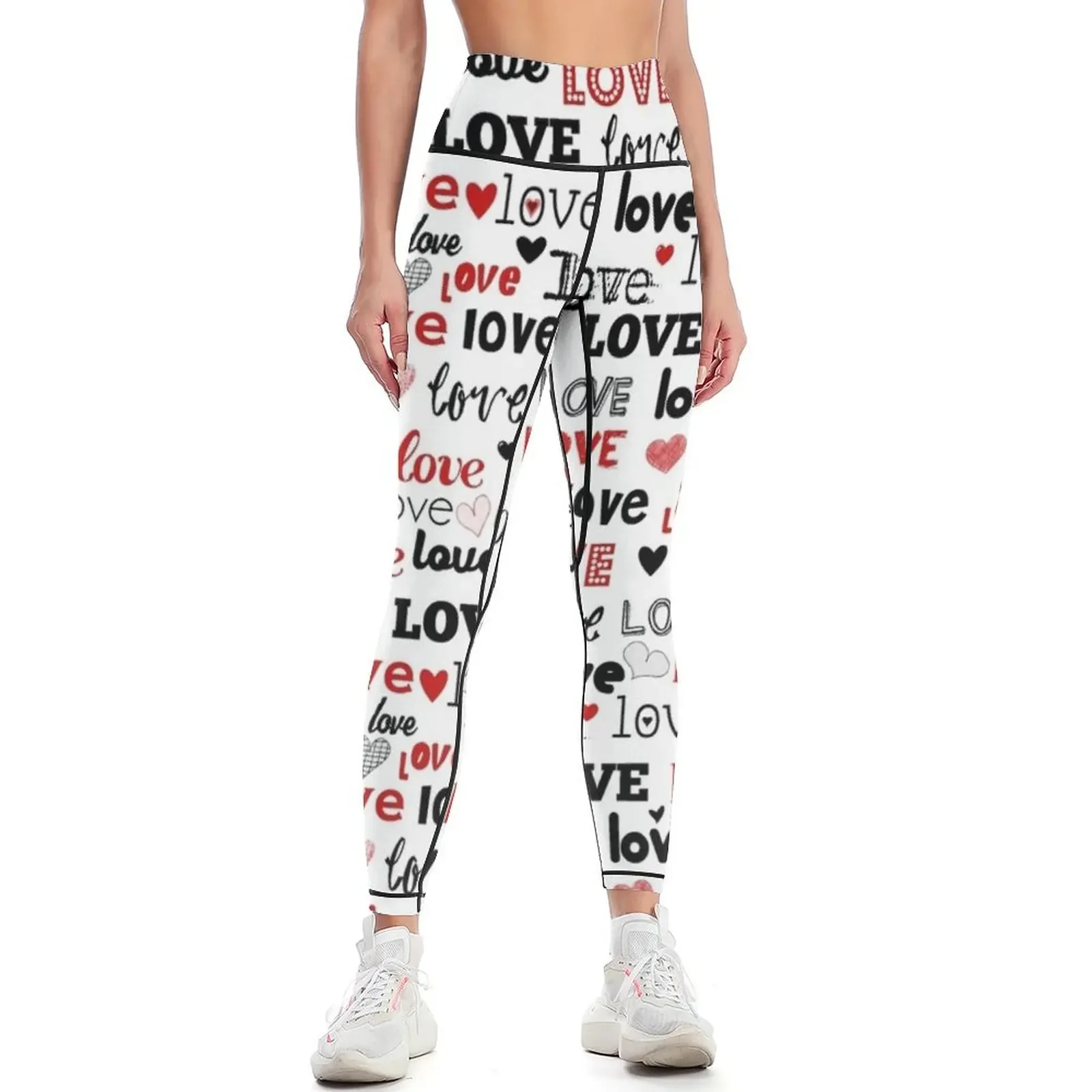 

Too Cute Studio Love Typography in Red and Black Leggings Women's fitness gym pants Sweatpants Womens Leggings